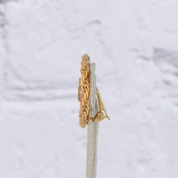 Vintage Patti Horn Pink Pearlescent Disc Earrings… - Picture 4 of 15